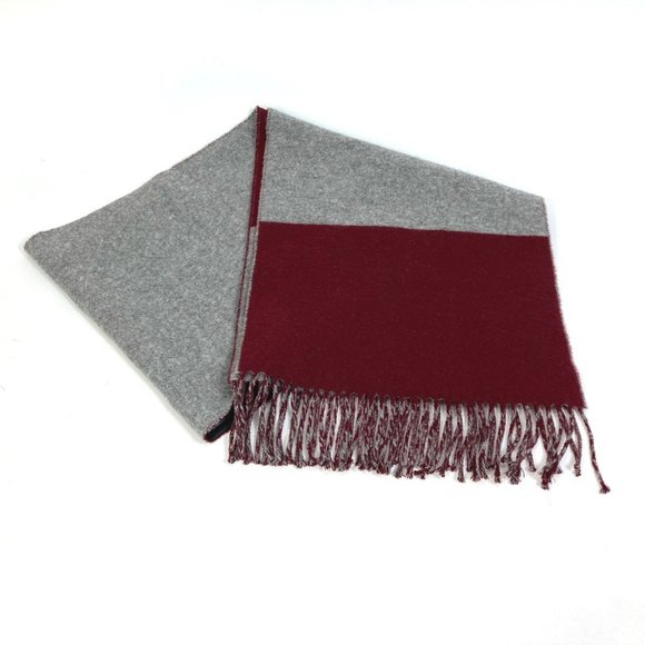 HERMES Kazak Fringe Scarf/Muffler, Two-Tone Cashmere, Women's, Bordeaux and G... - Picture 1 of 10